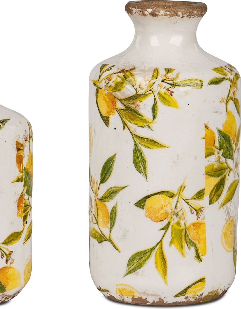 formano Deko Vase Vintage Lemon | Blumenvase mit Zitronen im Old Look | 21x10 cm