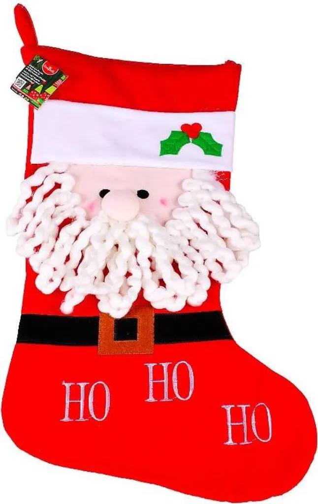 Grande Chaussette de Noël 65cm avec Barbe Douce et Finition de Qualité