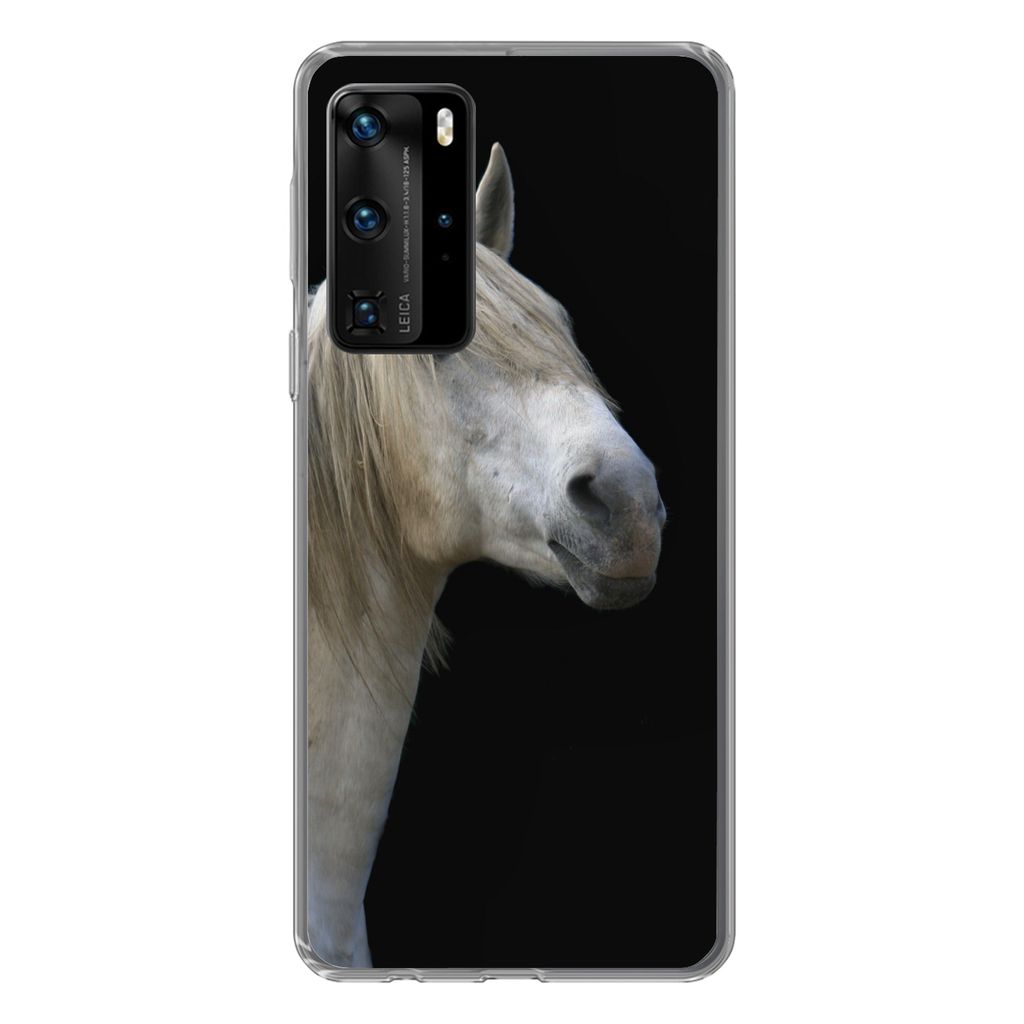 MuchoWow Handyhülle Schutzhülle Hülle für Huawei P40 Pro Pferde - Pilz - Schwarz Silikon Softcase Handy Hülle - Schutz