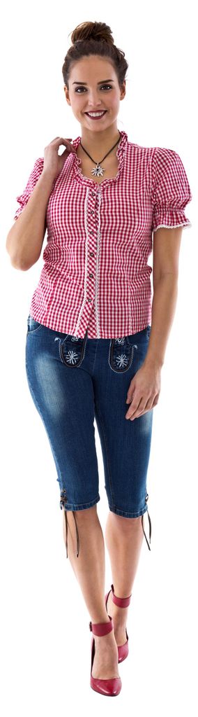 Tirol traditionele blouse, rood-wit geruit, maat 52 Productafbeelding 