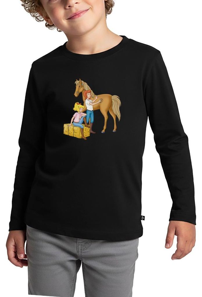 Spreadshirt Bibi Und Tina Striegeln Hengst Amadeus Kinder Premium Langarmshirt, 134/140 (8 Jahre), Schwarz