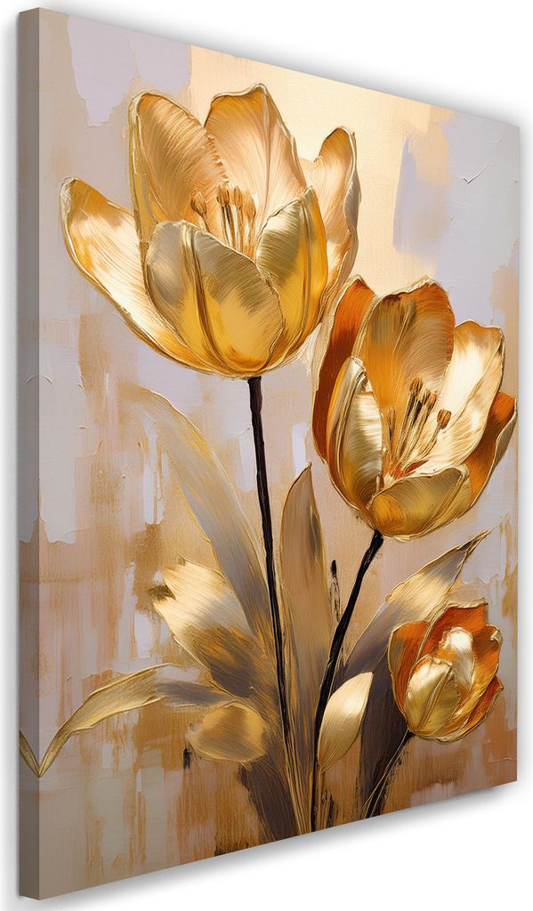 Leinwandbild Goldene Tulpen Glamour 80x120 Feeby Gold bild für die wand bereit zum aufhängen