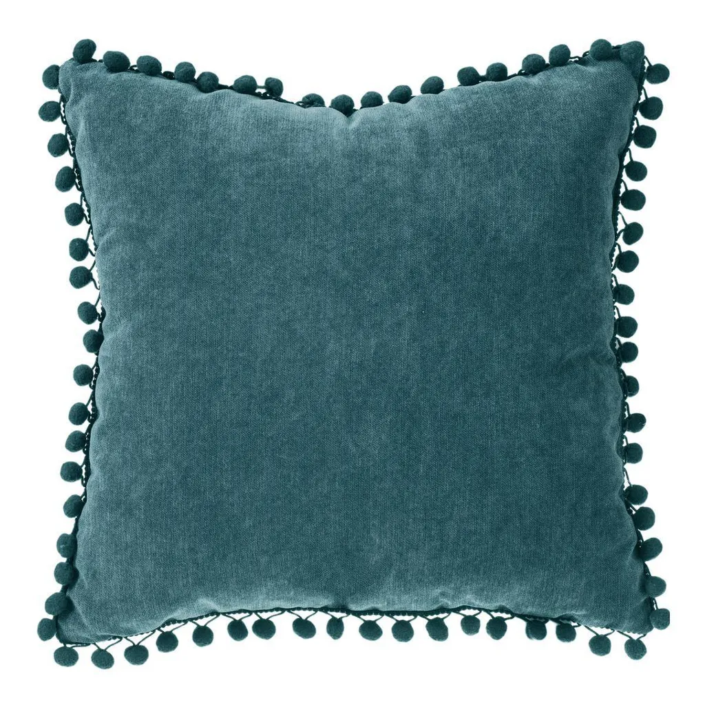 Kissen mit Pompons - blaugrün - 40 × 40 cm - Atmosphera interior designer
