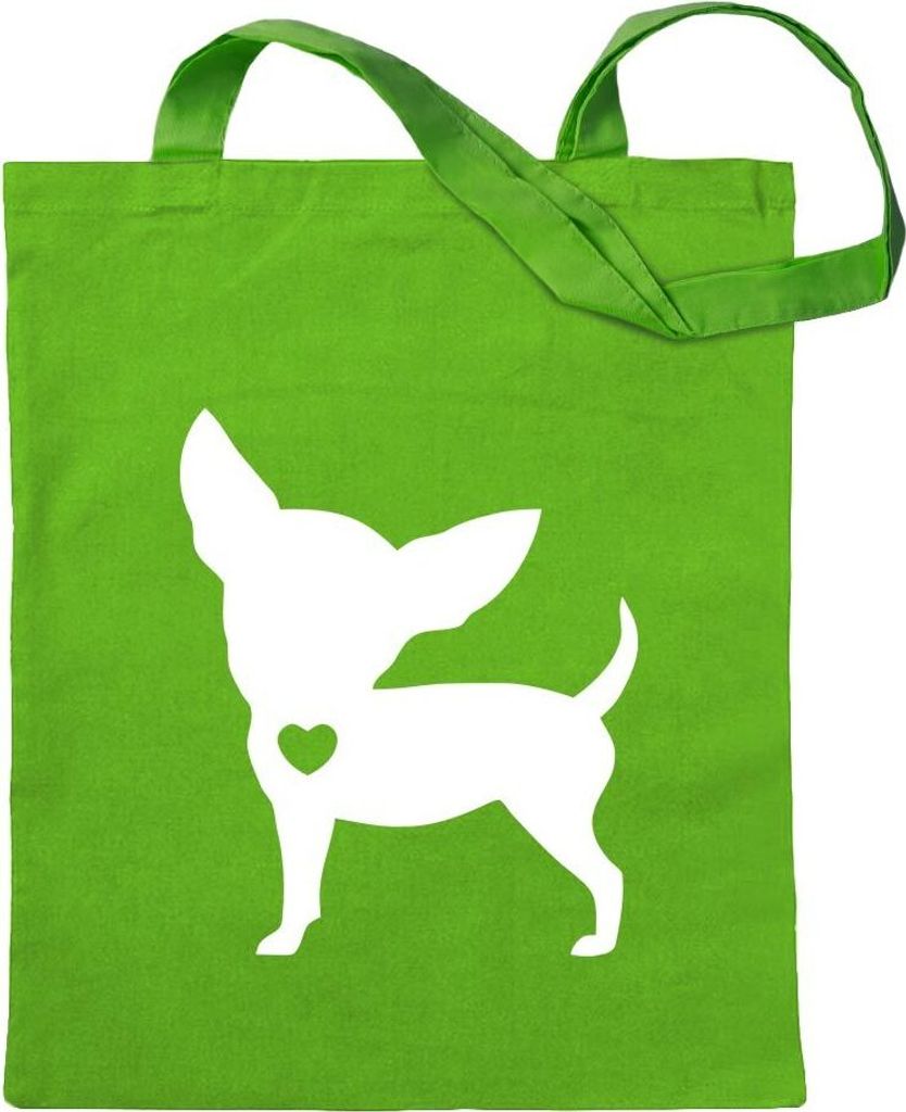 Kiwistar - Baumwolltasche - hellgrün - Chihuahua Love Silhouette - Tragetasche Stoffbeutel Umhängetasche langer Henkel