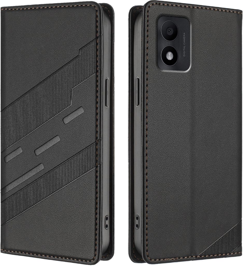 Hülle für TCL 303, Kunstleder Brieftaschen Handyhülle mit Kartenfach und Standfunktion Schwarz