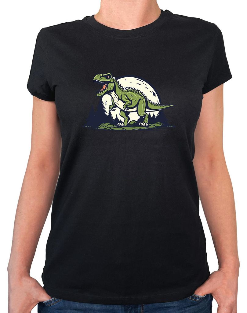 Huuraa Damen T-Shirt Tyrannosaurus Rex Dinosaurier XL Black Bio Baumwolle Fairtrade Damenshirt Geschenkidee
