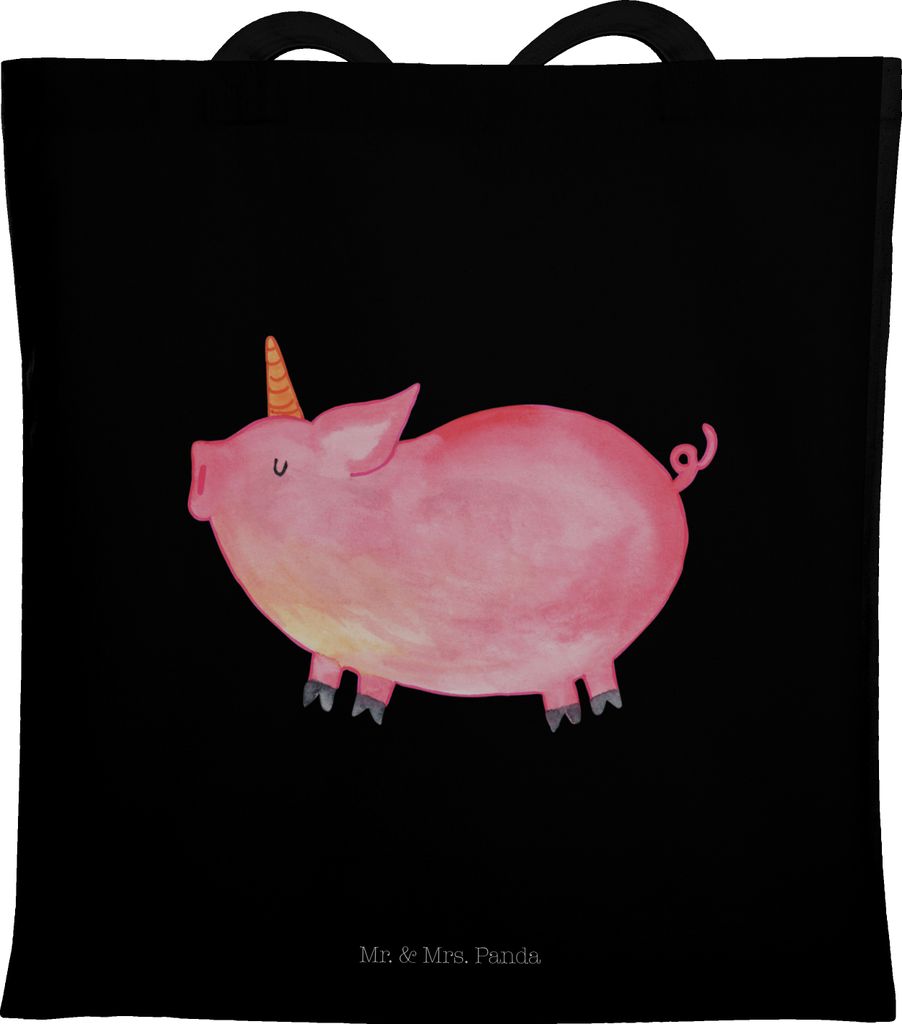 Mr. & Mrs. Panda Stoffbeutel Einhorn Schwein - Schwarz - Geschenk, Laptoptasche, Piggy, totebag, Jutebeutel, Bauer, Unicorn, Spaß, Büchertasche, ...