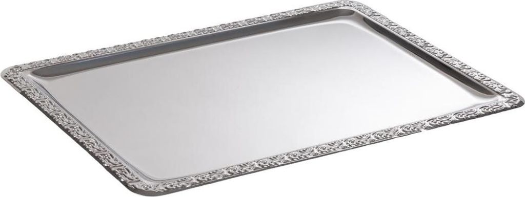 APS 381 Tablett SCHÖNER ESSEN, 50 x 36 cm, Edelstahl, mit Dekorrand, Germany