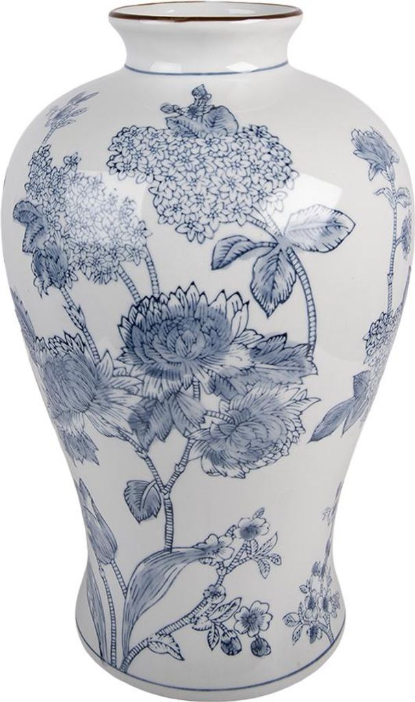 Clayre & Eef Vase Ø 19x32 cm Weiß Blau Keramik Blumen