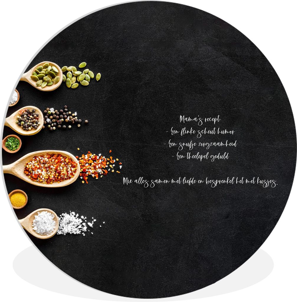 MuchoWow Rundes Wandbild - Runde Bilder Zitate - Sprichwörter - Muttis Rezept - Küche Ø 30 cm Kreis Wanddekoration Kunststoff - Wandkreis - Wa...