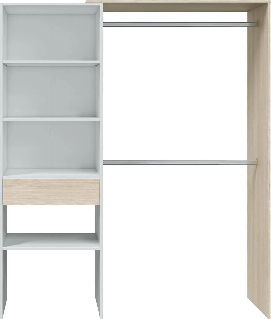 Armoire dressing gain de place CALICOSY blanc/chêne pour petit espace