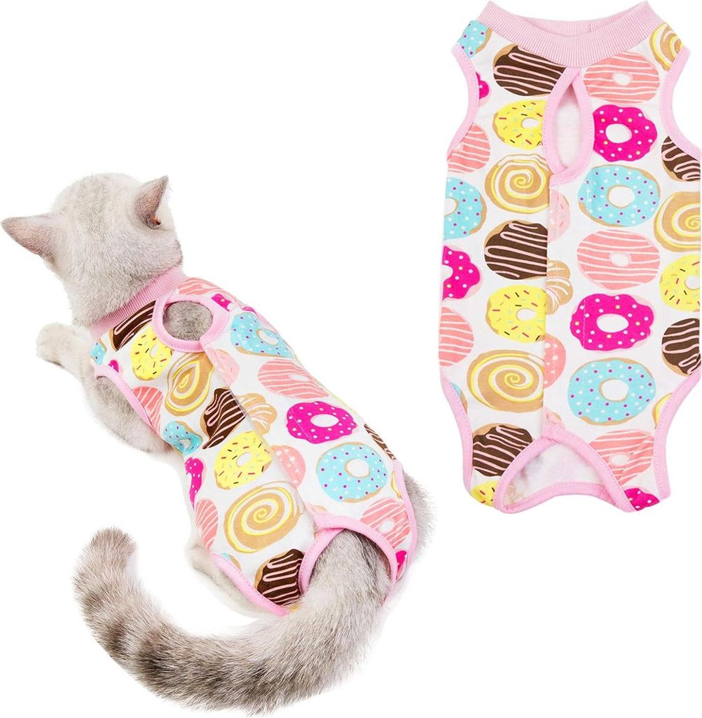 Herstellungsanzug für Katzen - Donutmuster Atmungsaktives Shirt - Für Kleine Katzen und Welpen - Brustumfang 29 cm