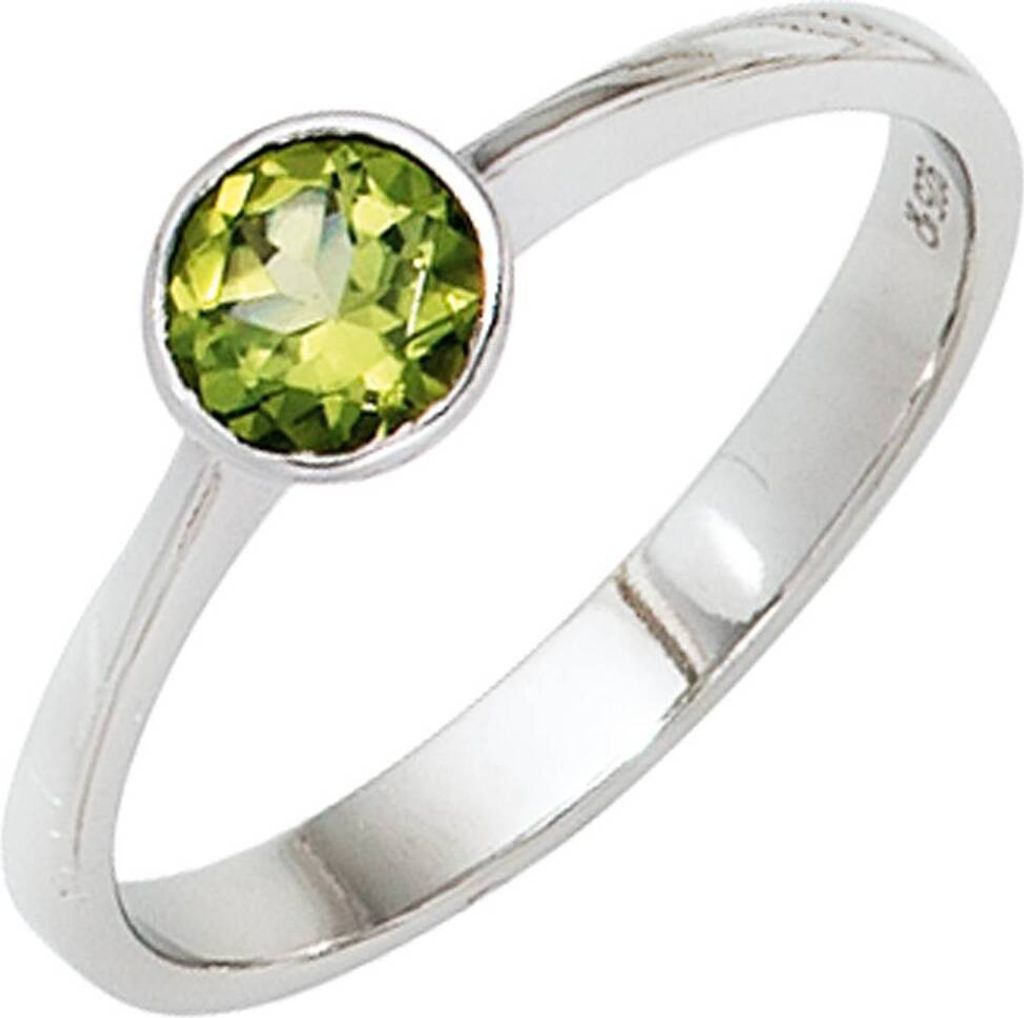 JOBO Damen Ring 925 Sterling Silber rhodiniert 1 Peridot grün Silberring Größe 58