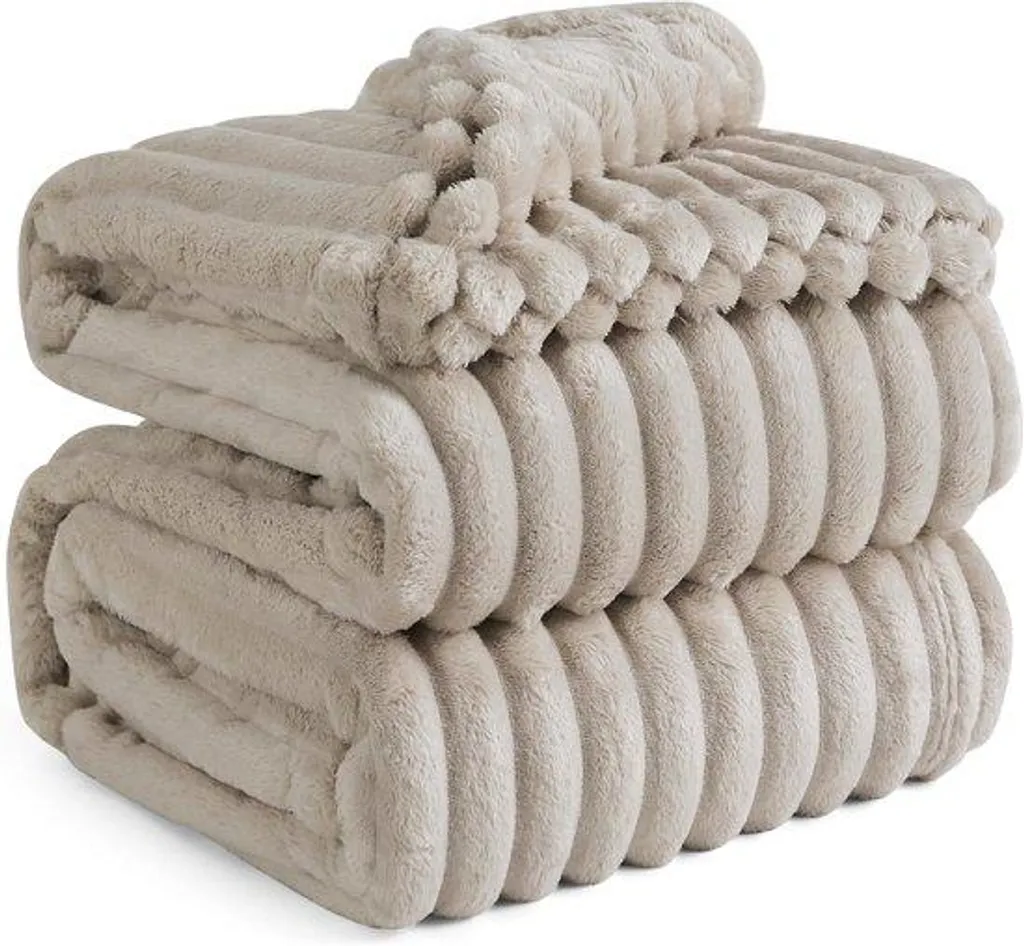 Couverture hiver en laine beige 270x230 cm pour lit King Size XXL