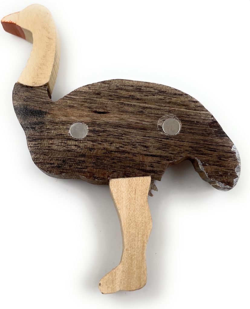 Onwomania - Afrikanischer Strauß Vogel Magnet - Handmade Holz Schlüsselanhänger, ideal als Geschenk z.B. für den besten Freund, die beste Freun...