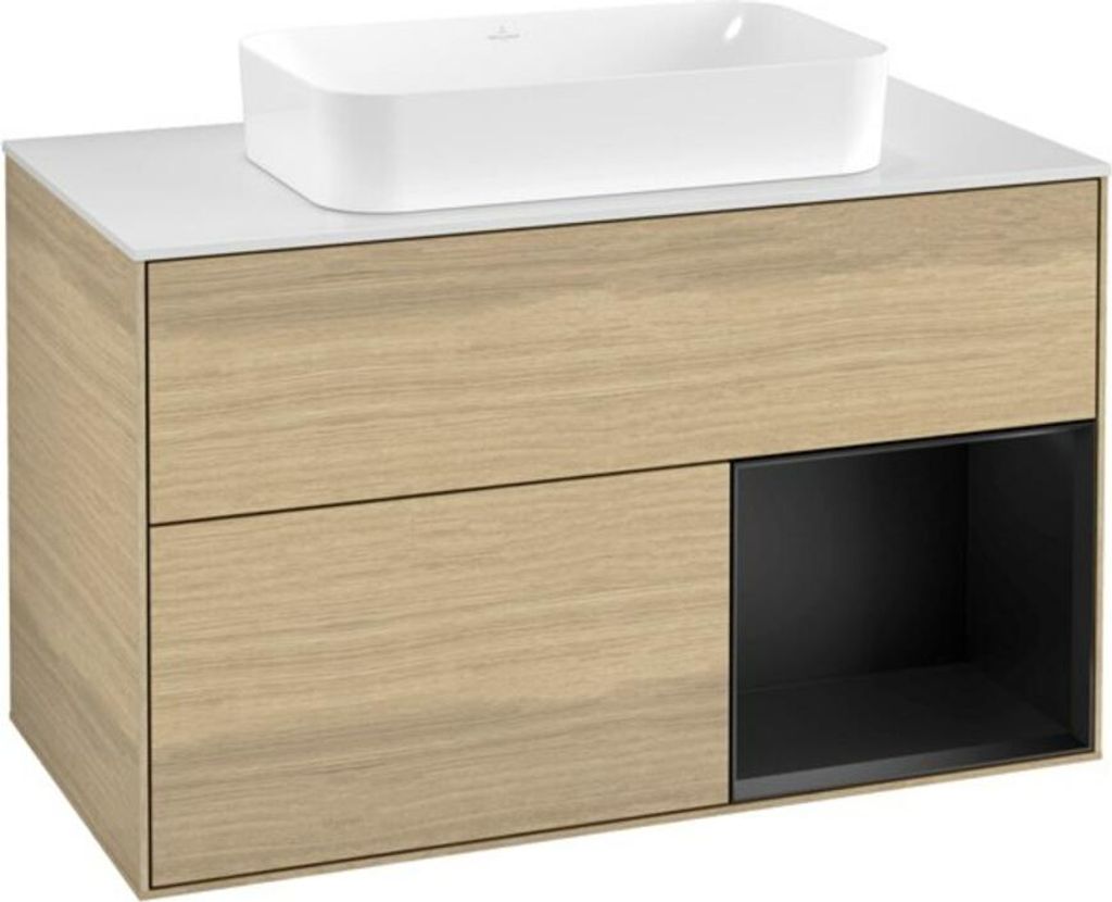 V&B Waschtischunterschrank Wandbeleuchtung Finion 100x60,3 cm, Reg re bla m Lac, Oa Veneer