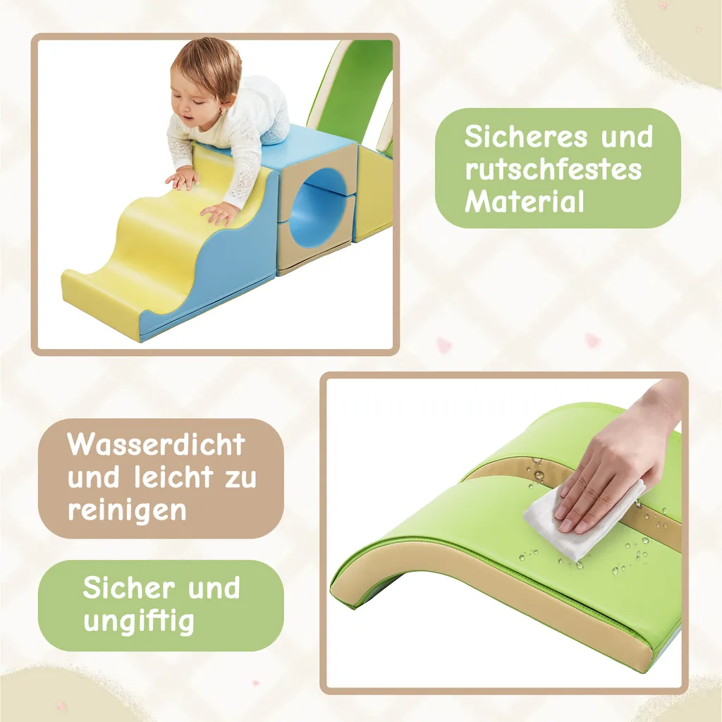 GOPLUS 5 PCS Parcours De Motricité Bébé - Modules En Mousse Avec Housse Suédé, Piscine à Balles Et Toboggan Pour Enfants Dès 3 Ans Jeu Escalade Mousse