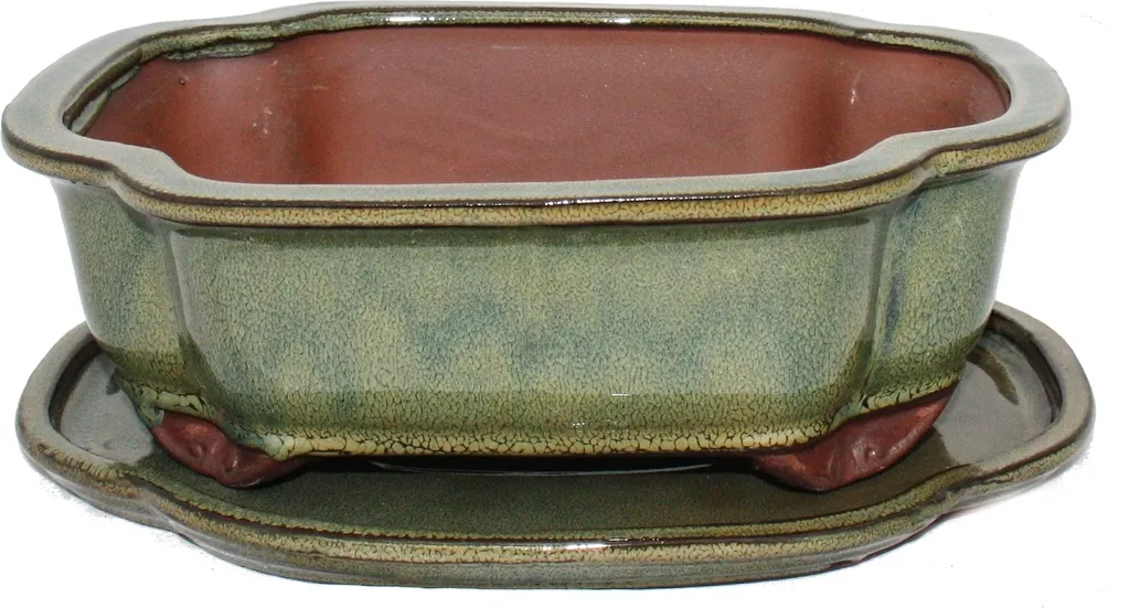 Plat bonsaï anti-débordement Haitang I4 26cm brun olive soucoupe propre