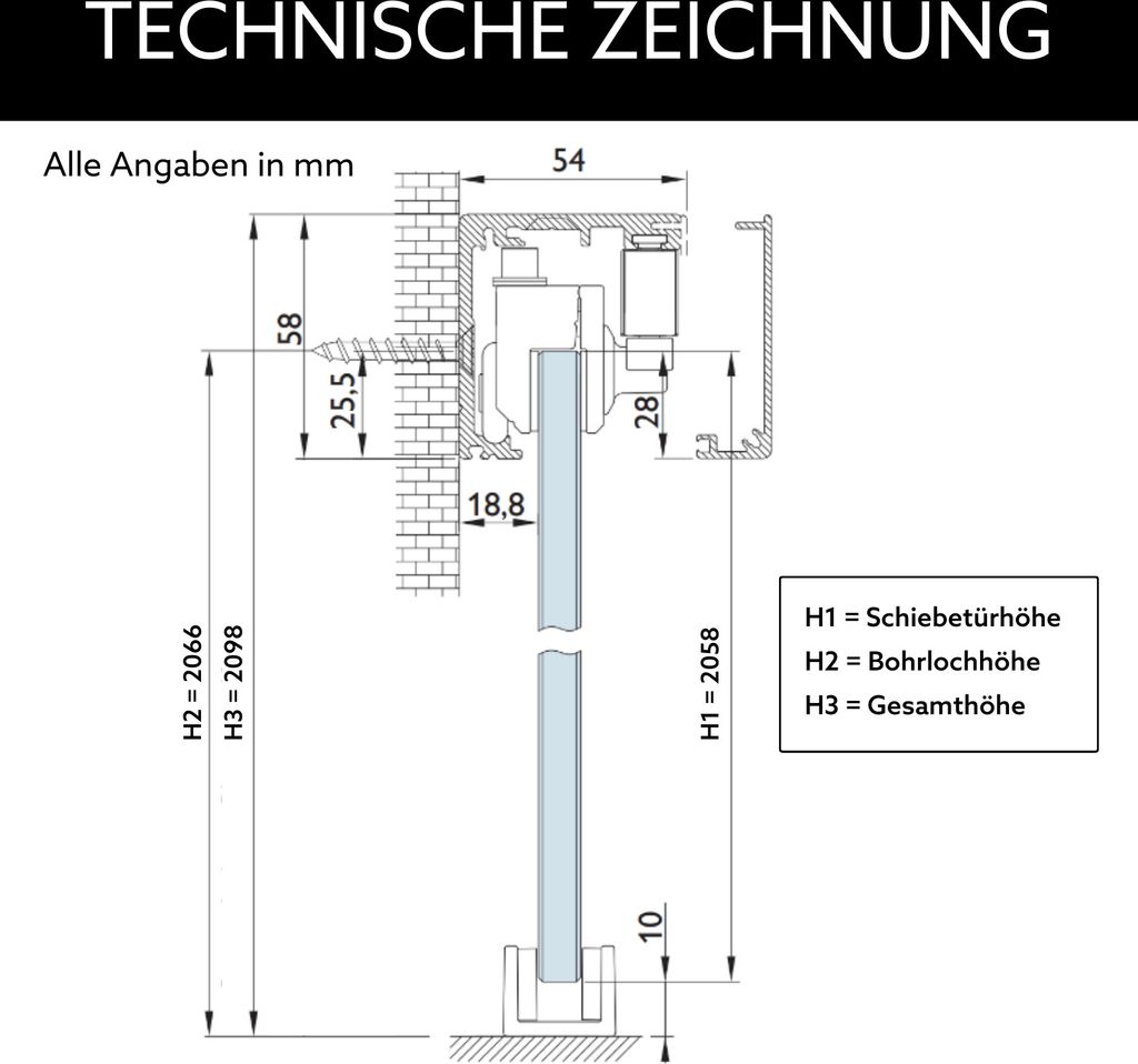 Loft Glasschiebetür Komplettset Klarglas 935x2058 inkl. Produktbild 3