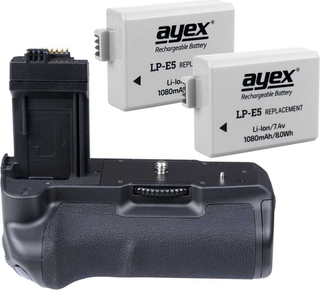 Batteriegriff Set für Canon EOS 1000D 500D 450D + 2x LP-E5 Akku wie BG-E5