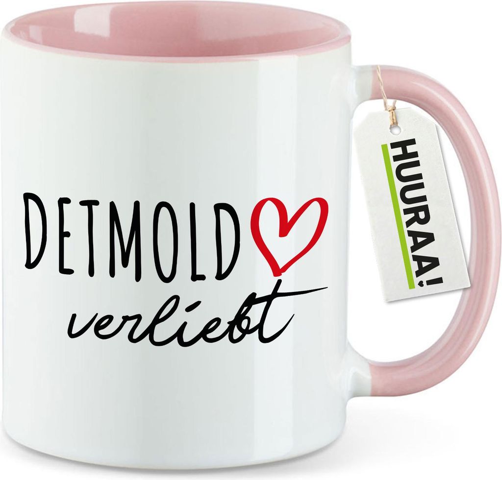 Huuraa Kaffeetasse Detmold verliebt 330ml Rosa Keramik Kaffeebecher Geschenkidee