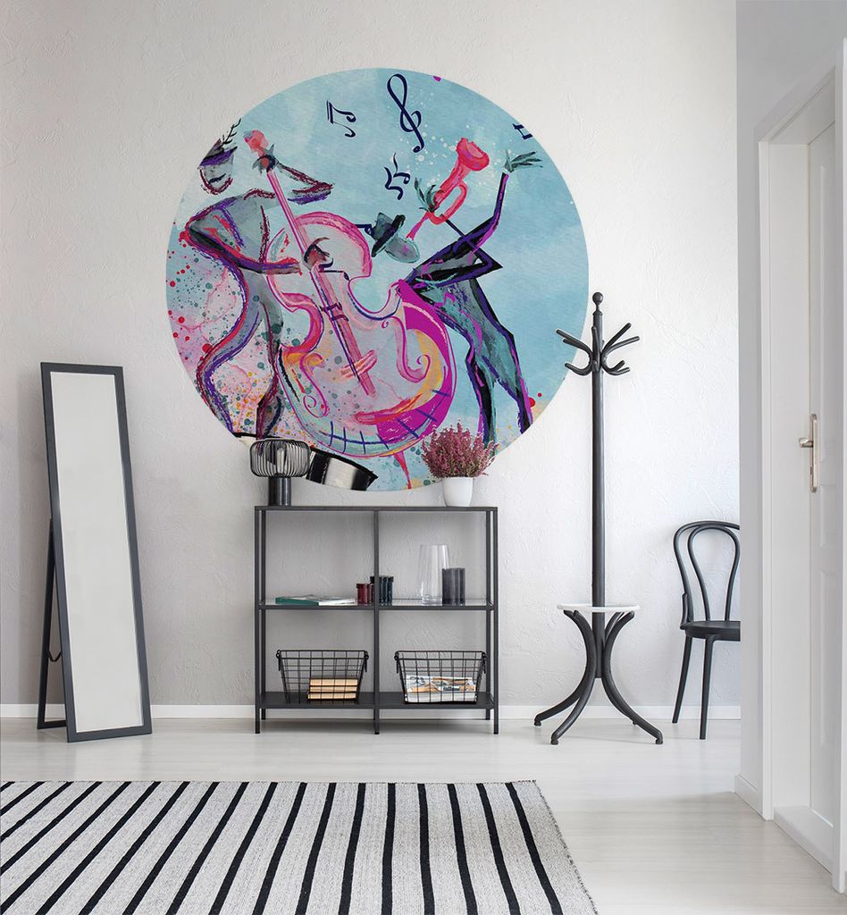 Fototapete Musiker blau rund, Material:Superior Vlies 350g/qm, Größe Tapete:130cm rund