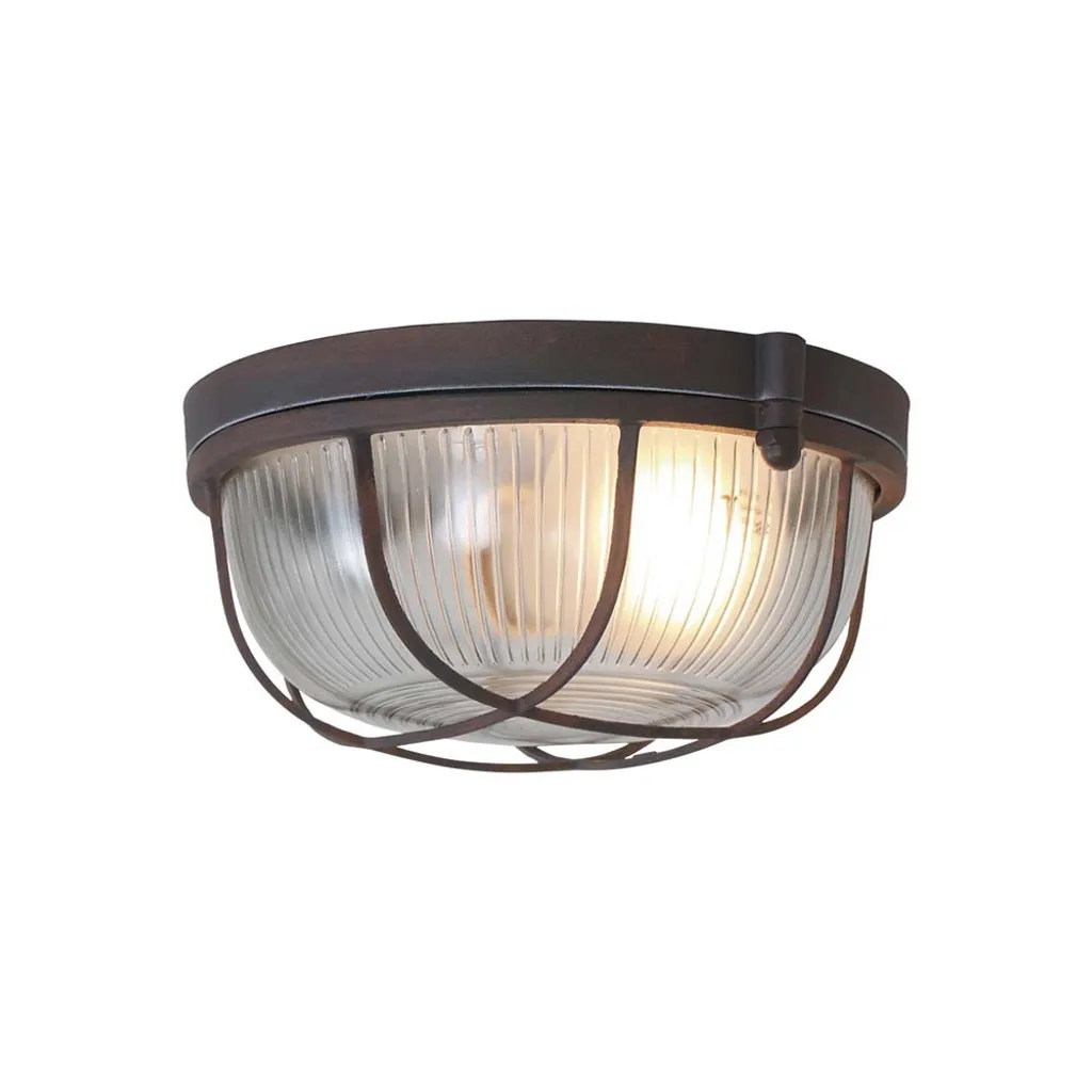 Plafonnier en métal et verre brun intensité variable E27 D17cm Riva