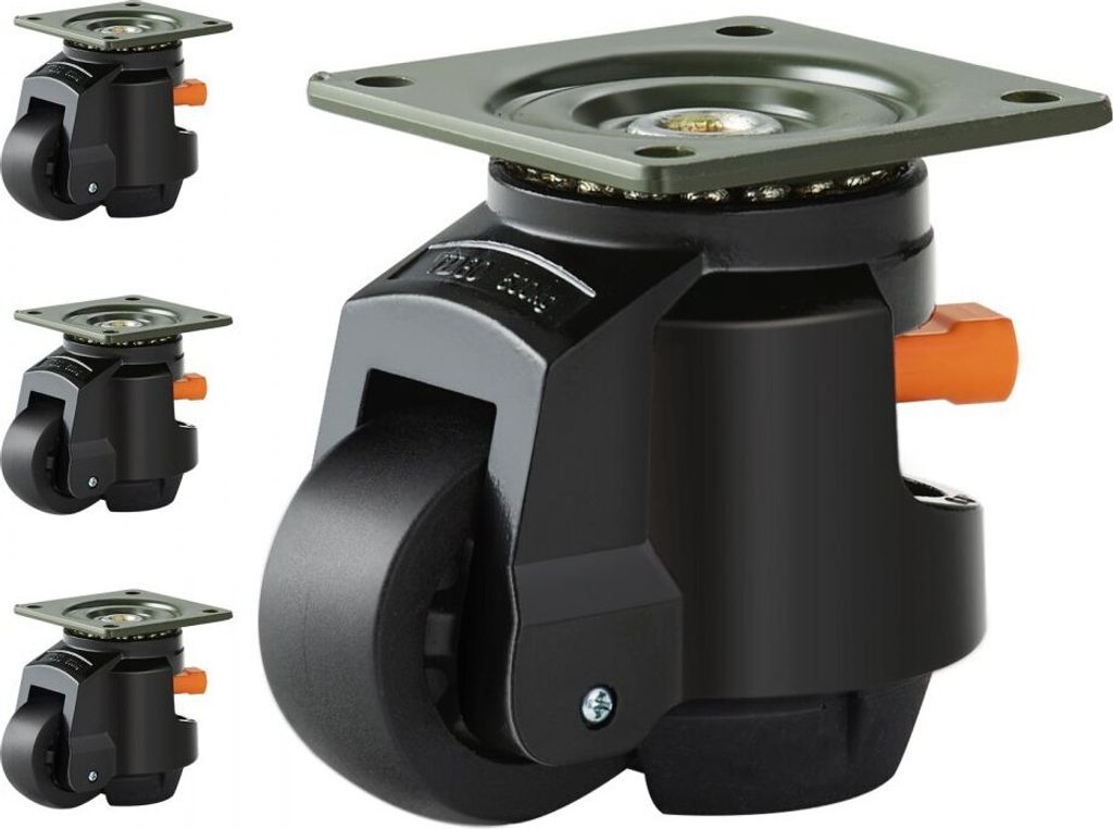 Nivellierrollen - Verstellbare Nylonrolle auf Platte montiert - 2200 lbs - 4er Set