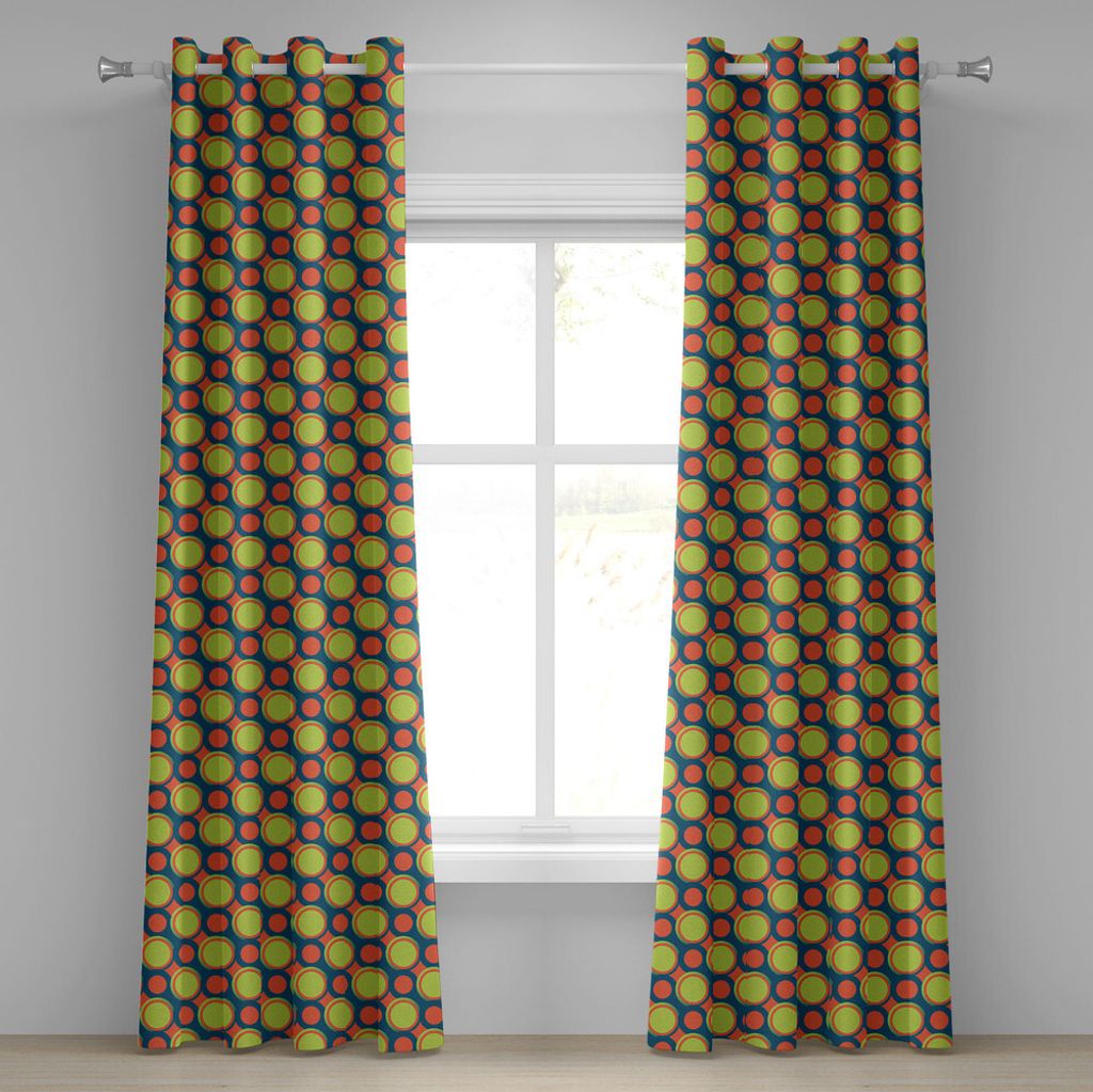 ABAKUHAUS Retro Ösenvorhang, Fleckiges Muster mit orange und grünen Kreisen in diagonaler Richtung, Dekorative 2-Panel-Fenstervorhänge, 280 cm x...