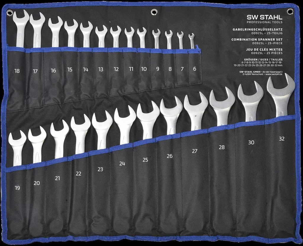 SW-Stahl 00925L Set di chiavi combinate 6-32 mm, 25 pezzi I Chiave combinata I Chiave doppia I Set di chiavi combinate I Chiave aperta I Chiave combinata