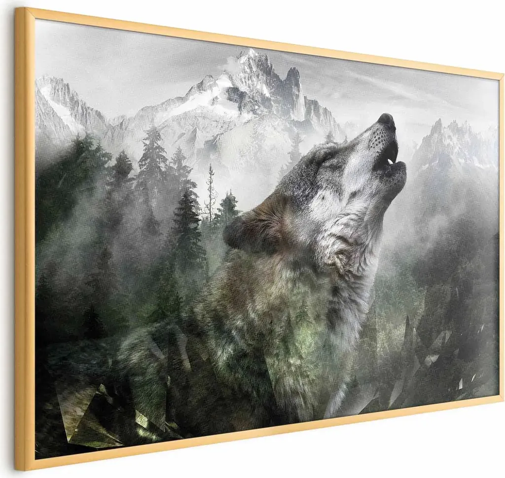 Offerta Poster Lupo 90x60 Cornice Oro - Pronto da Appendere - Qualità Top