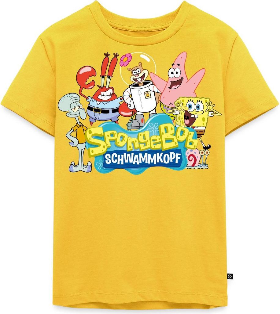 Spreadshirt SpongeBob Schwammkopf Logo Patrick Thaddäus Krabs Kinder Premium T-Shirt, 110/116 (4 Jahre), Sonnengelb