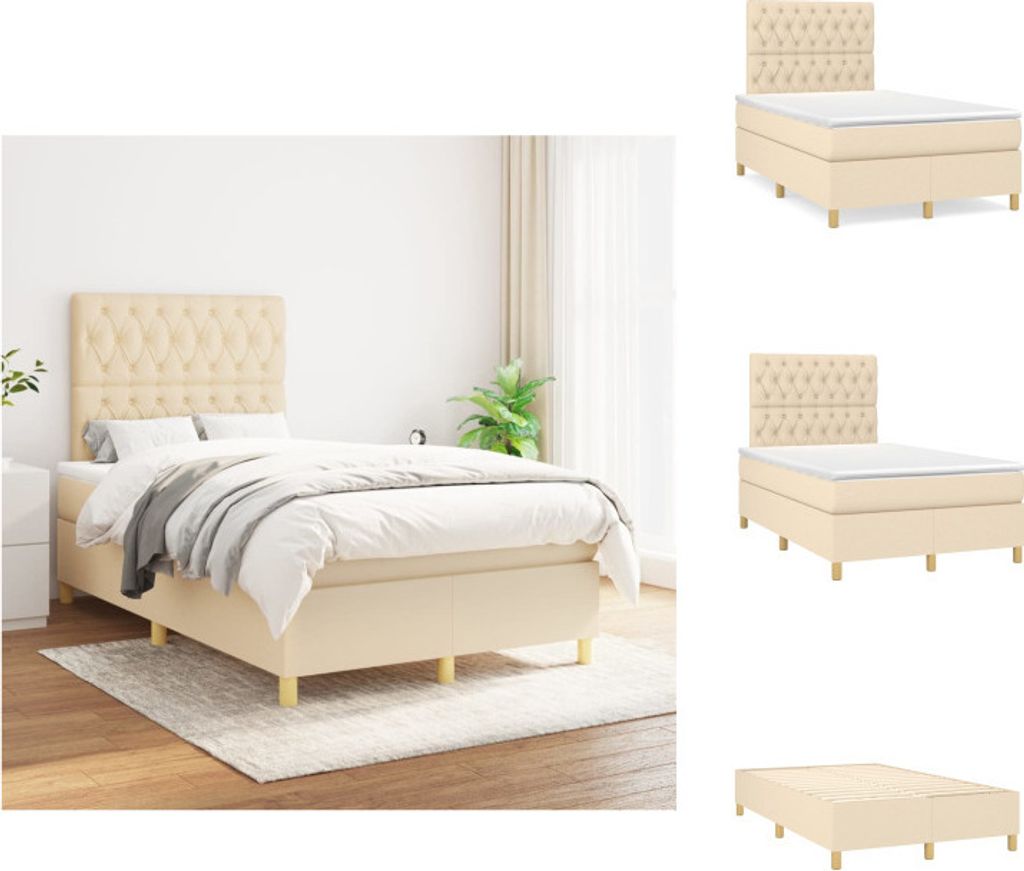 vidaXL Boxspringbett mit Matratze Creme 120x200 cm Stoff - Betten & Bettgestelle