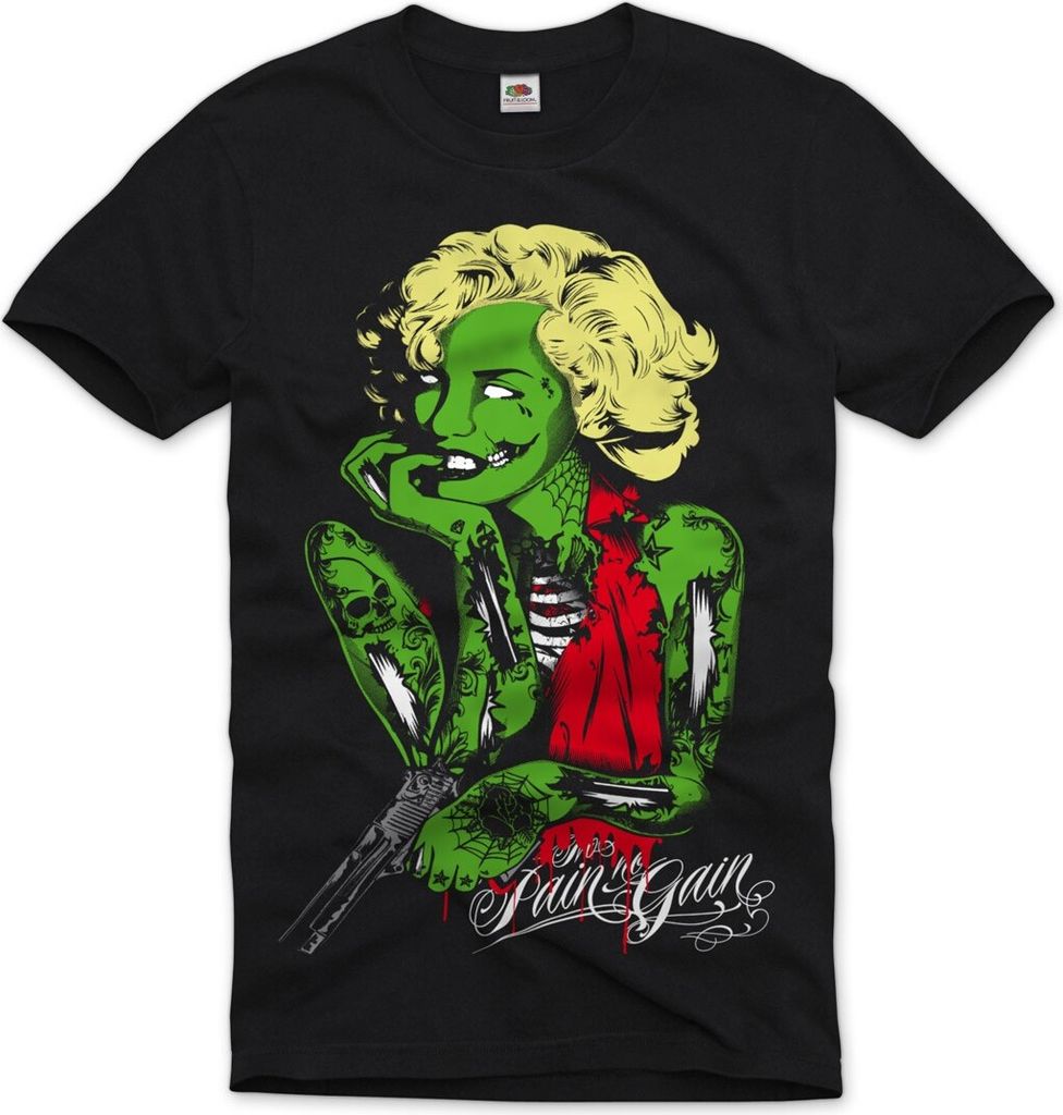 style3 Zombie Marilyn Tattoo No Pain No Gain Herren T-Shirt rock motorrad tattoed biker usa
