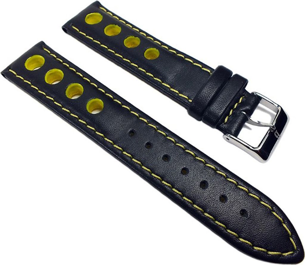 Uhrenarmband Leder Lochmuster schwarz/gelb Barington Racing 22209S, Stegbreite:22mm