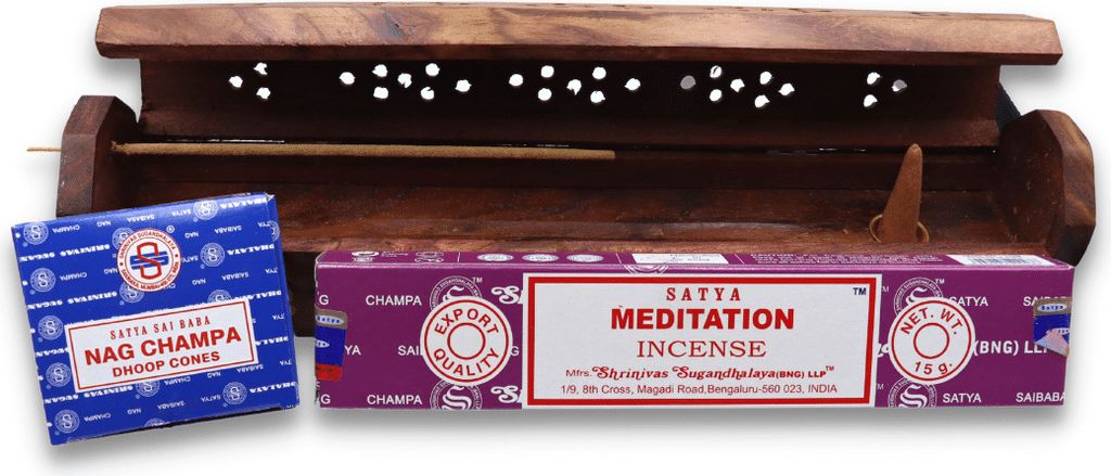 LAVISA Räucherstäbchen Starter Set mit Satya Räucherstäbchen, Räucherkegel und Halter aus echtem Holz