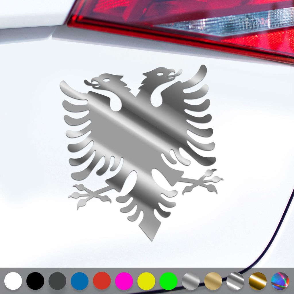 PantherPixel Albanien Aufkleber Shqiperia Wappen Adler Albania Sticker Auto Geschenkidee Farbe Chrom-Silber
