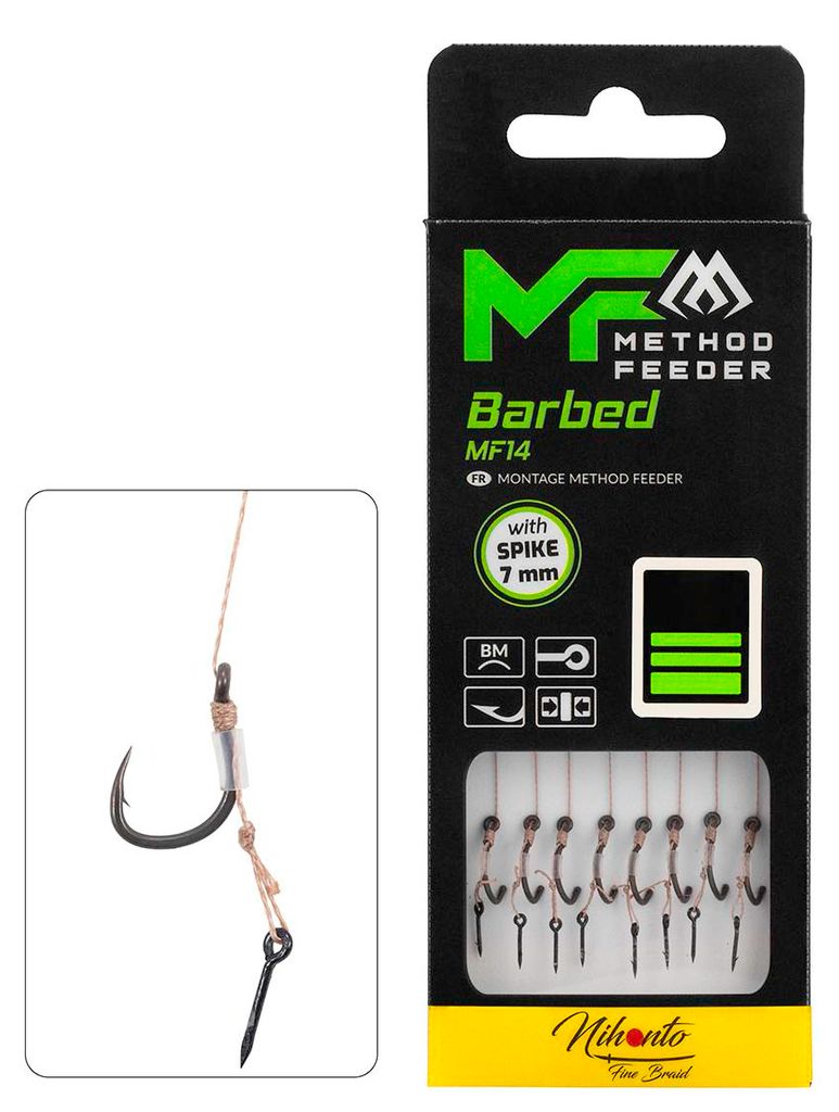 8x 10cm MIKADO METHOD FEEDER Haken Rig mit 7mm Spike Nadel geflochtener Schnur #8 / 0,14 mm