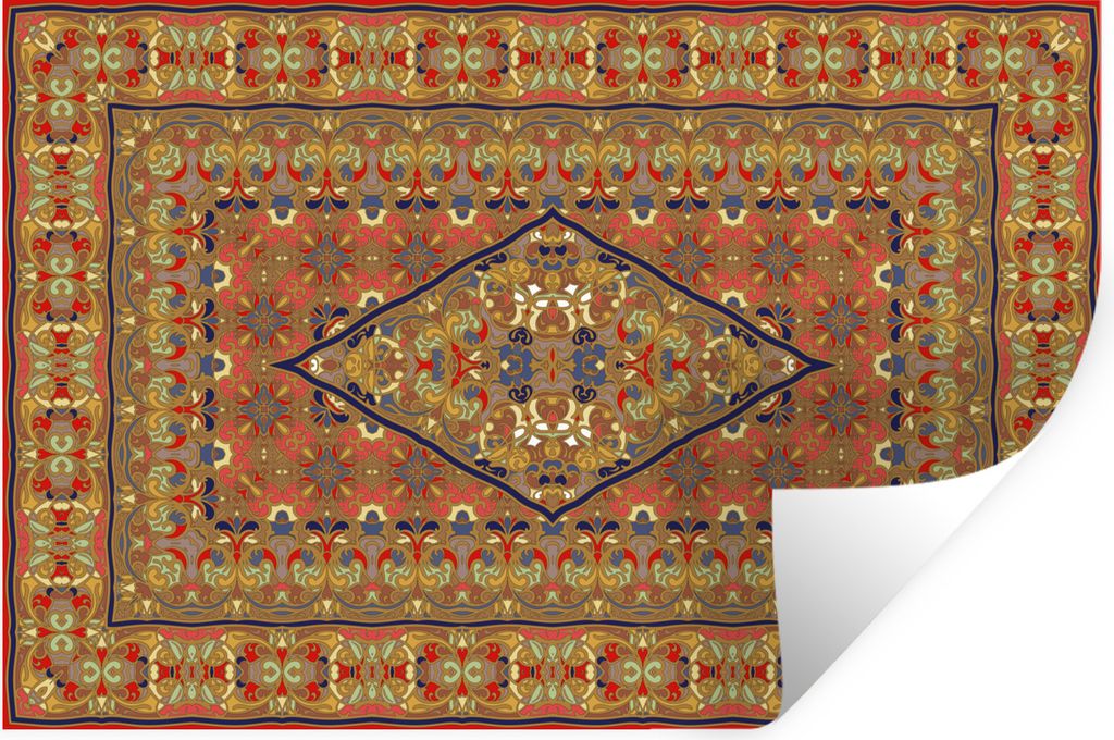 MuchoWow Wandtattoo Wandsticker Wandaufkleber Persischer Teppich - Teppich - Gelb - Rot 90x60 cm Selbstklebend und Repositionierbar - Aufkleber