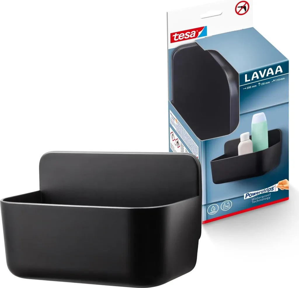 Portaoggetti Doccia Adesivo tesa Lavaa S Nero 3kg - Niente Trapano