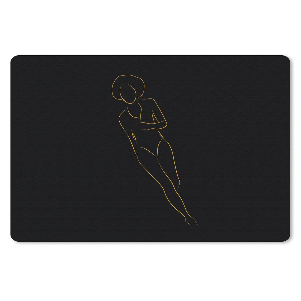 MuchoWow Mauspad Mousepad Frau - Gold - Schwarz - Strichzeichnung 27x18 cm - Mousepads - Maus Mat - Pad - Mausunterlage - Büroartikel - Desk Matten