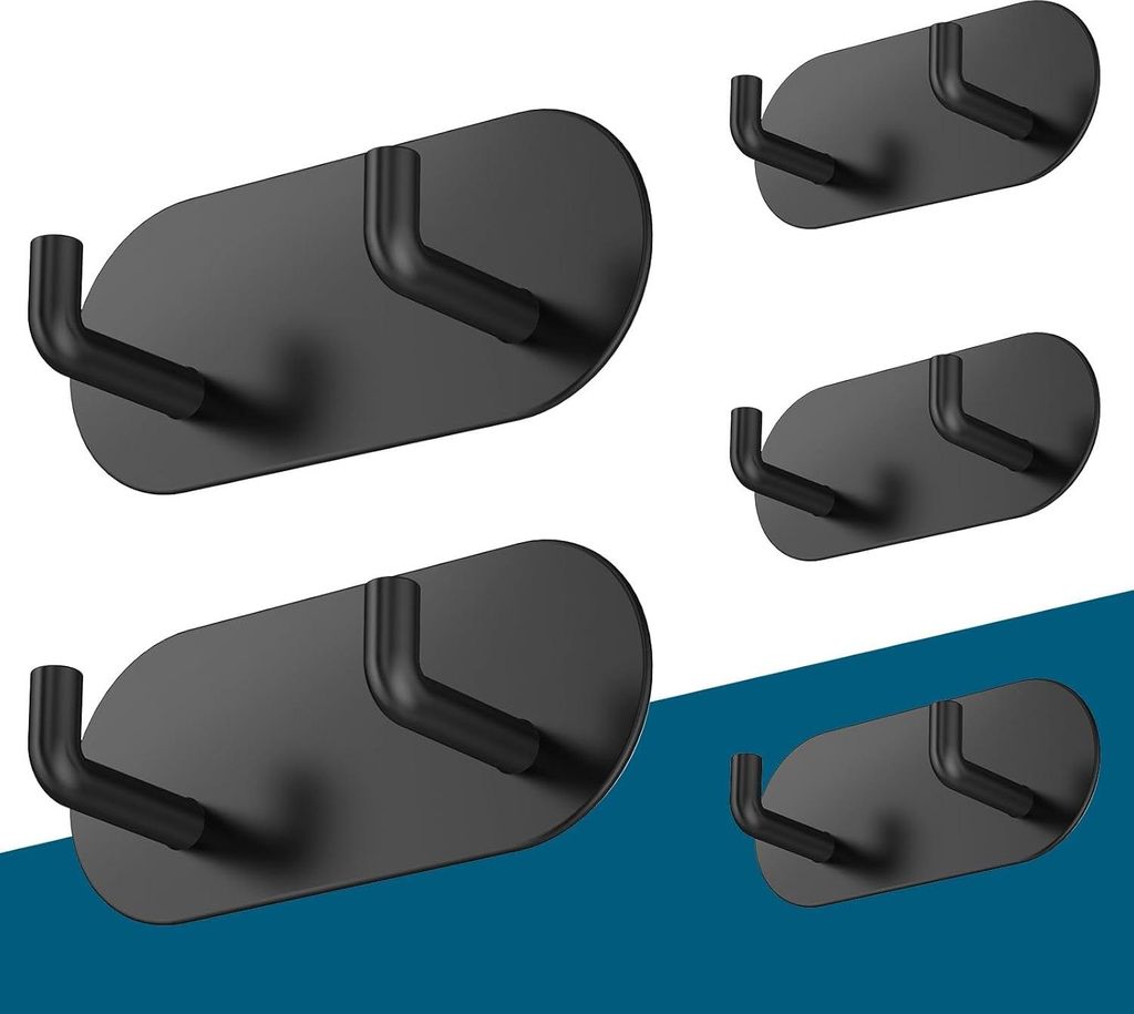 Handtuchhalter Set von 5 - selbstklebende Haken - schwarz - rostfrei