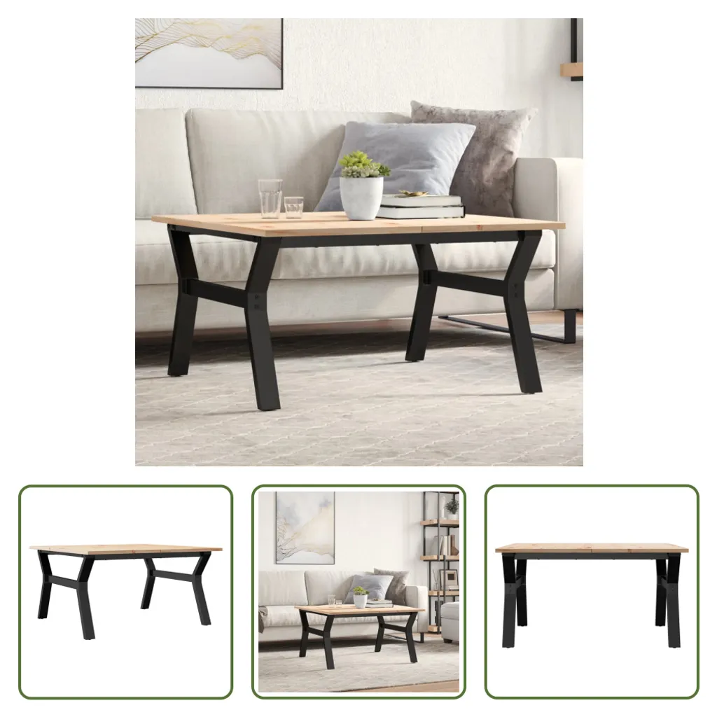 The Living Store tavolino con struttura a Y 80x80x45cm in pino massiccio e ghisa