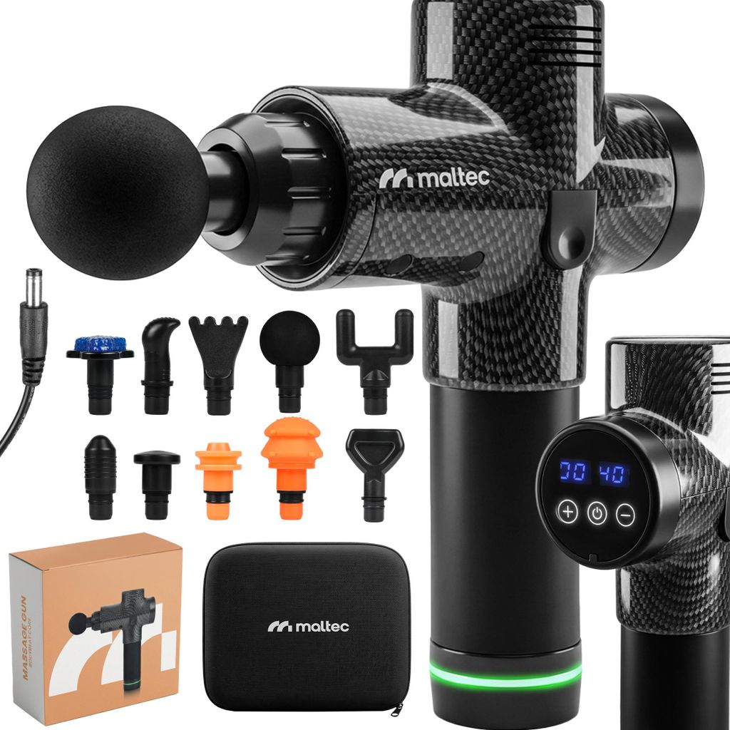 Massagepistole MalTec Gun Massage für Körper Rücken Nacken Schulter mit 10 Aufsätze LCD 2500mAh