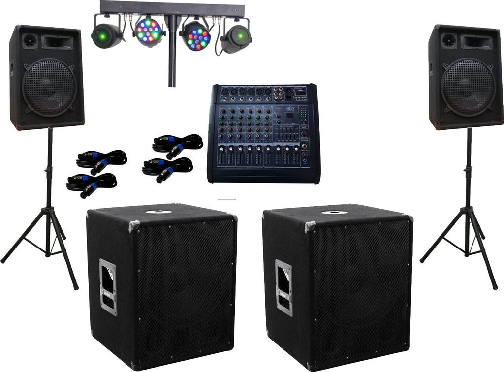 PA Party Disco Lautsprecher Subwoofer 6 Kanal BT Powermixer Lichtset 3400 Watt
