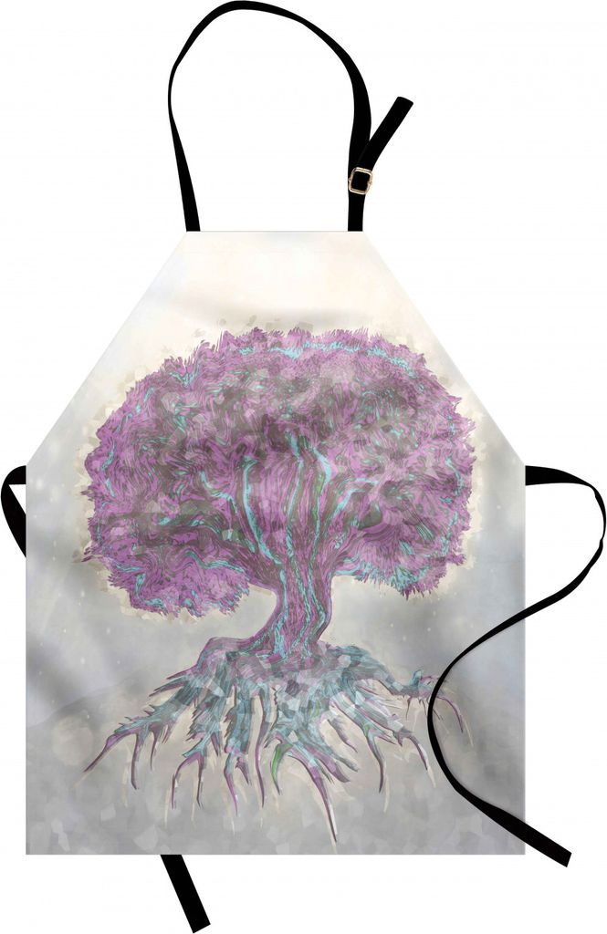 ABAKUHAUS Baum des Lebens Kochschürze, Aquarell-Art-Druck der Alten Pflanze mit Bokeh Design Majestic Roots Nature, Farbfest Höhenverstellbar Was...