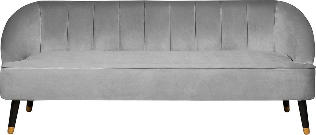 BELIANI 3-Sitzer Sofa Hellgrau Samtstoff mit Steppung Armlehnen Schwarzen Hohen Holzfüßen Dickes Polster Modern Glamourös Wohnzimmer Ausstattung