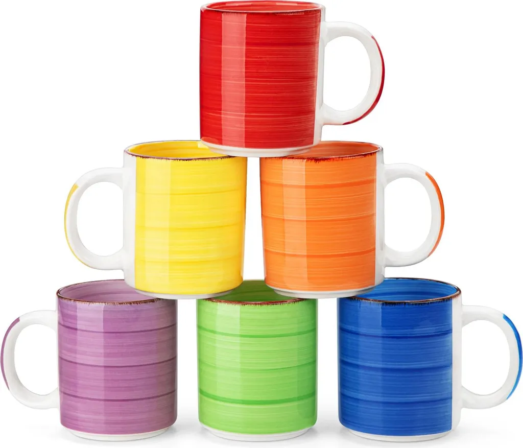 Tasses Anti-Brûlure Grès 480ml avec Poignée Stable - Lot de 6 Durable