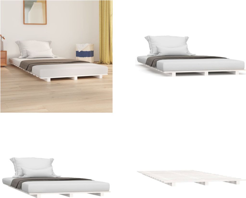 vidaXL Massivholzbett Weiß 90x200 cm Kiefer - Bettrahmen - Bettgestell - Bett - Schlafzimmerbett