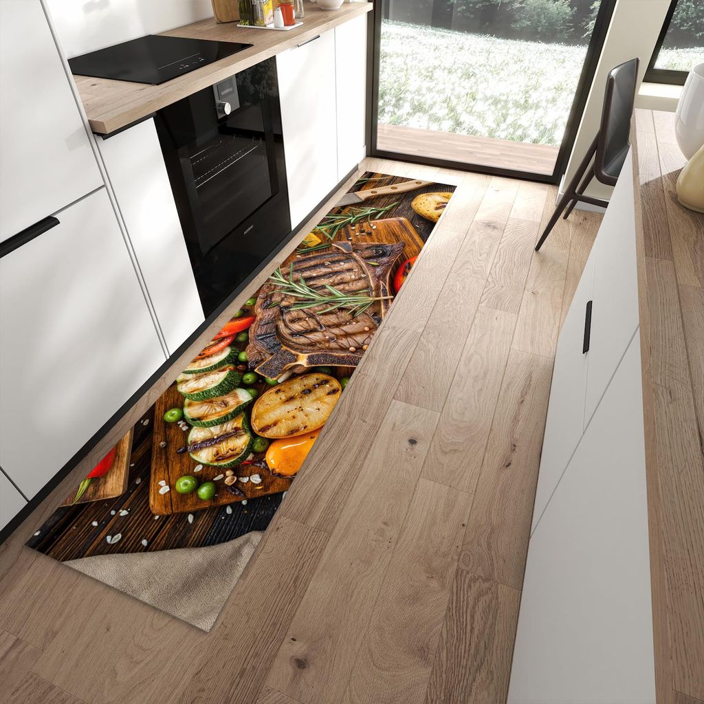 Küchenteppich 60x270cm rutschfest & abwischbar PVC Läufer - Grillmahlzeit